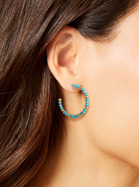 Turquoise Bead Hoop Earrings in Gold