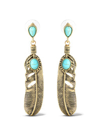 Turquoise Stone Feather Drop Earrings