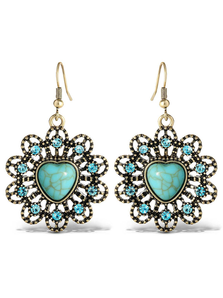 Turquoise Stone Ornate Heart Earrings