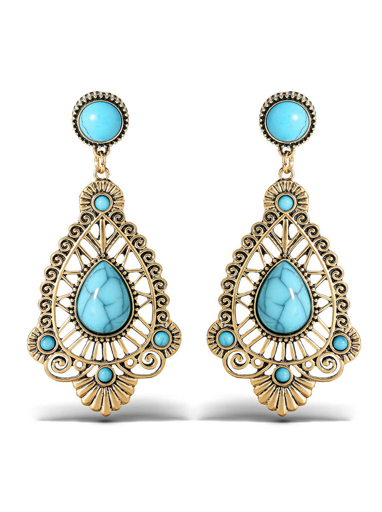 Turquoise Stone Filigree Earrings