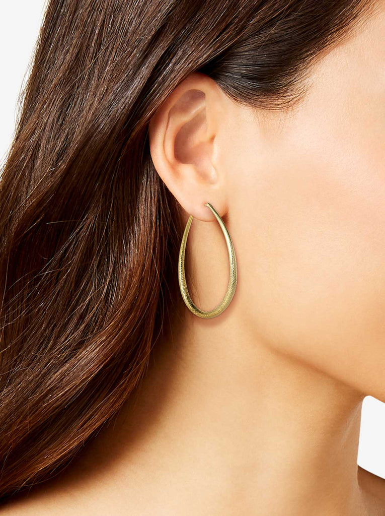 Oval Textured Hoop Earrings in Gold