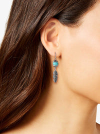 Turquoise Bead Feather Drop Earrings in Silver