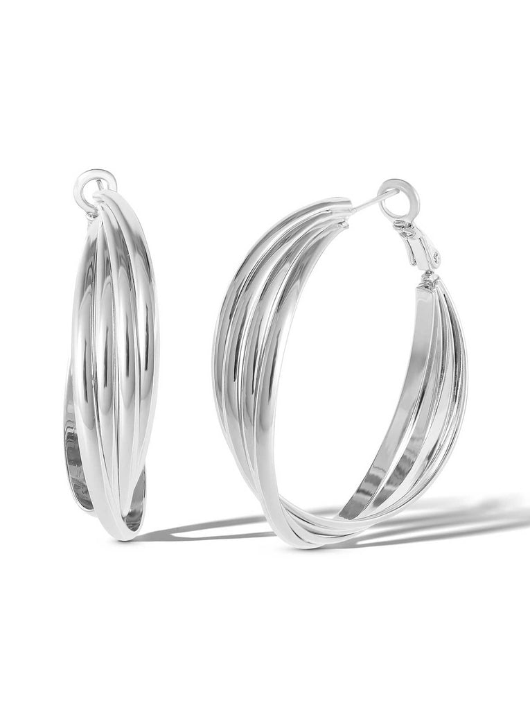 Twisted Layered Hoop Earrings in Silver