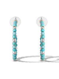 Turquoise Bead Hoop Earrings in Silver