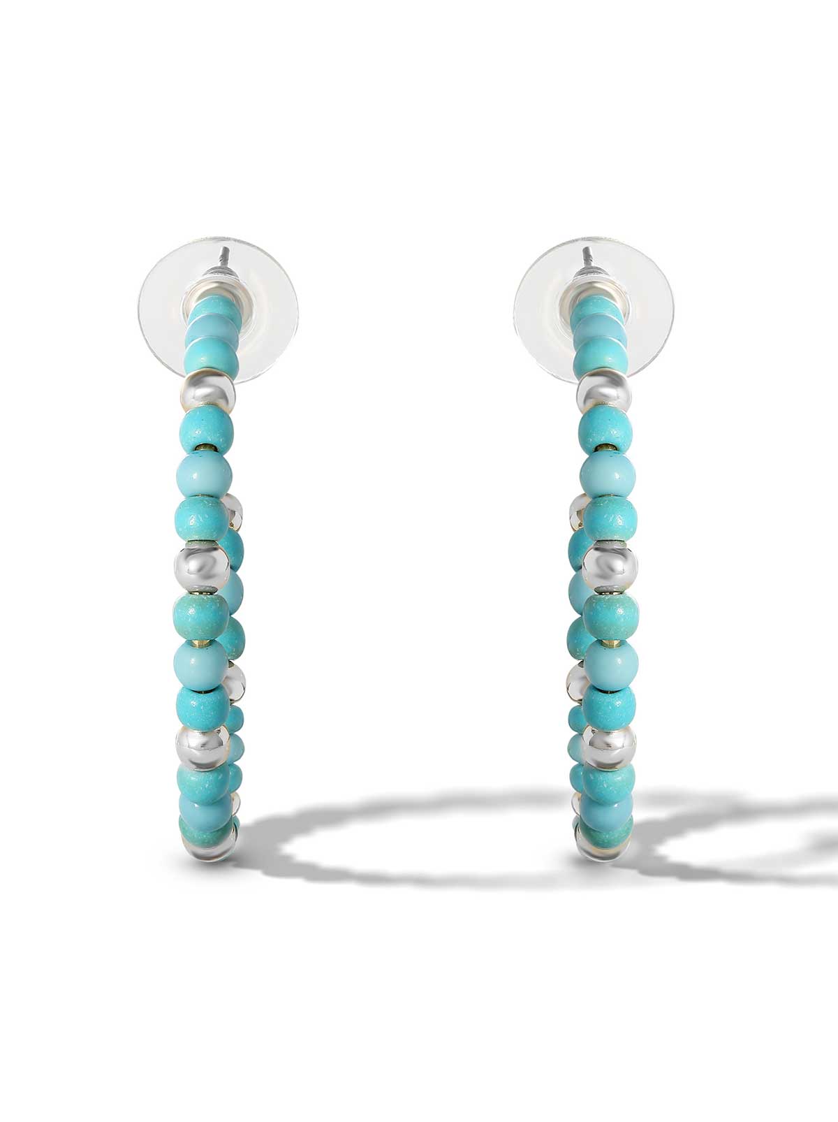 Turquoise Bead Hoop Earrings in Silver