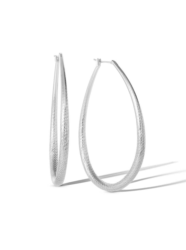 Oval Textured Hoop Earrings in Silver