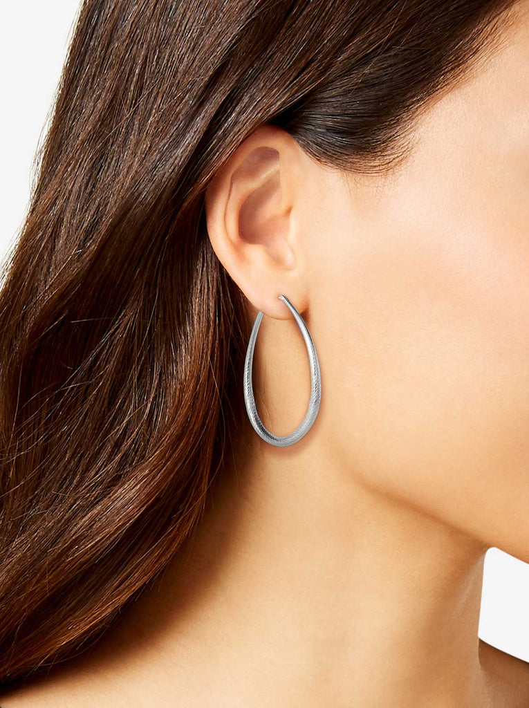 Oval Textured Hoop Earrings in Silver