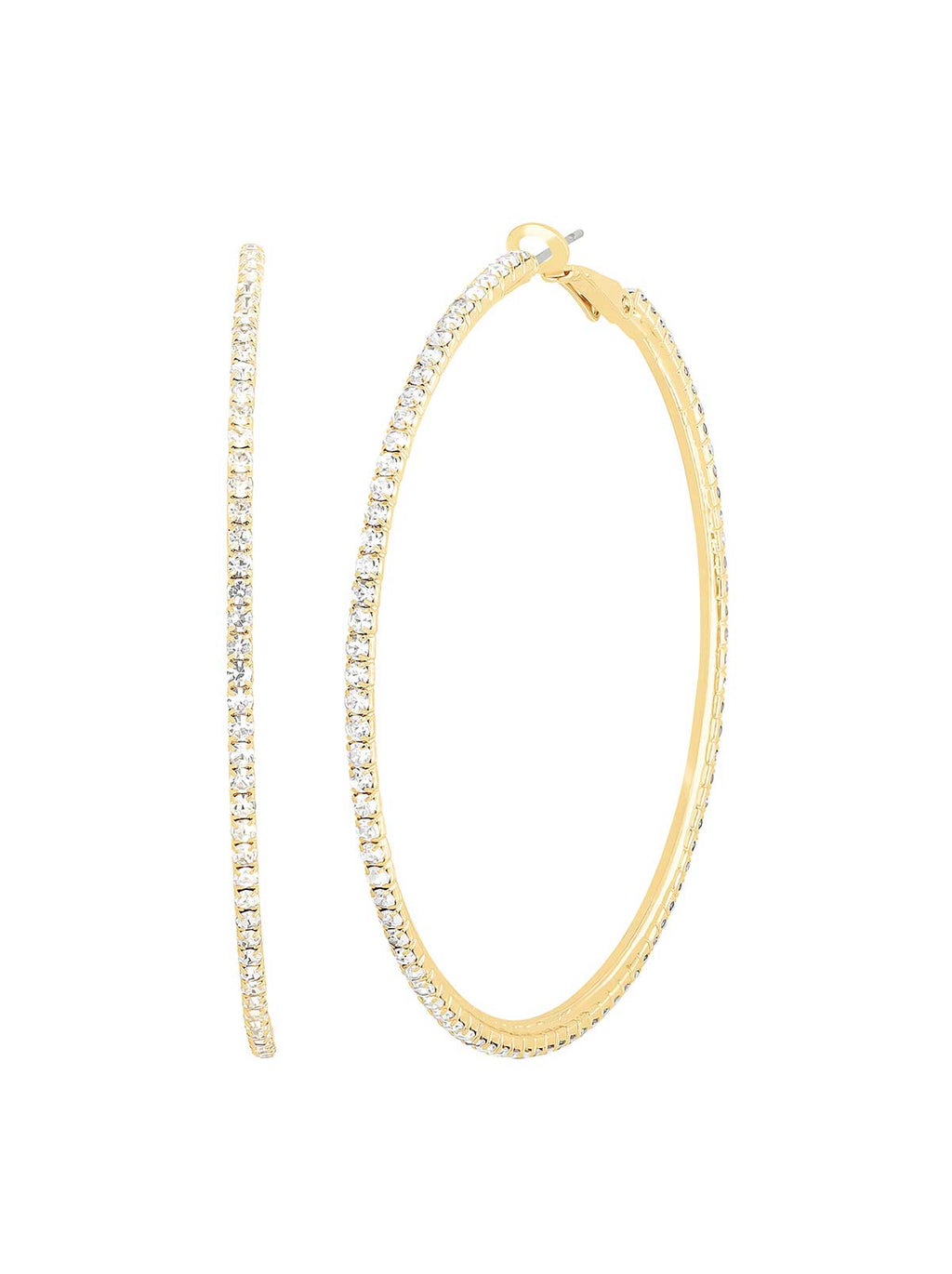 Gold-Tone Crystal Pave Hoop Earrings