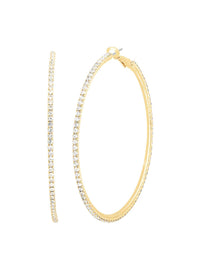 Gold-Tone Crystal Pave Hoop Earrings