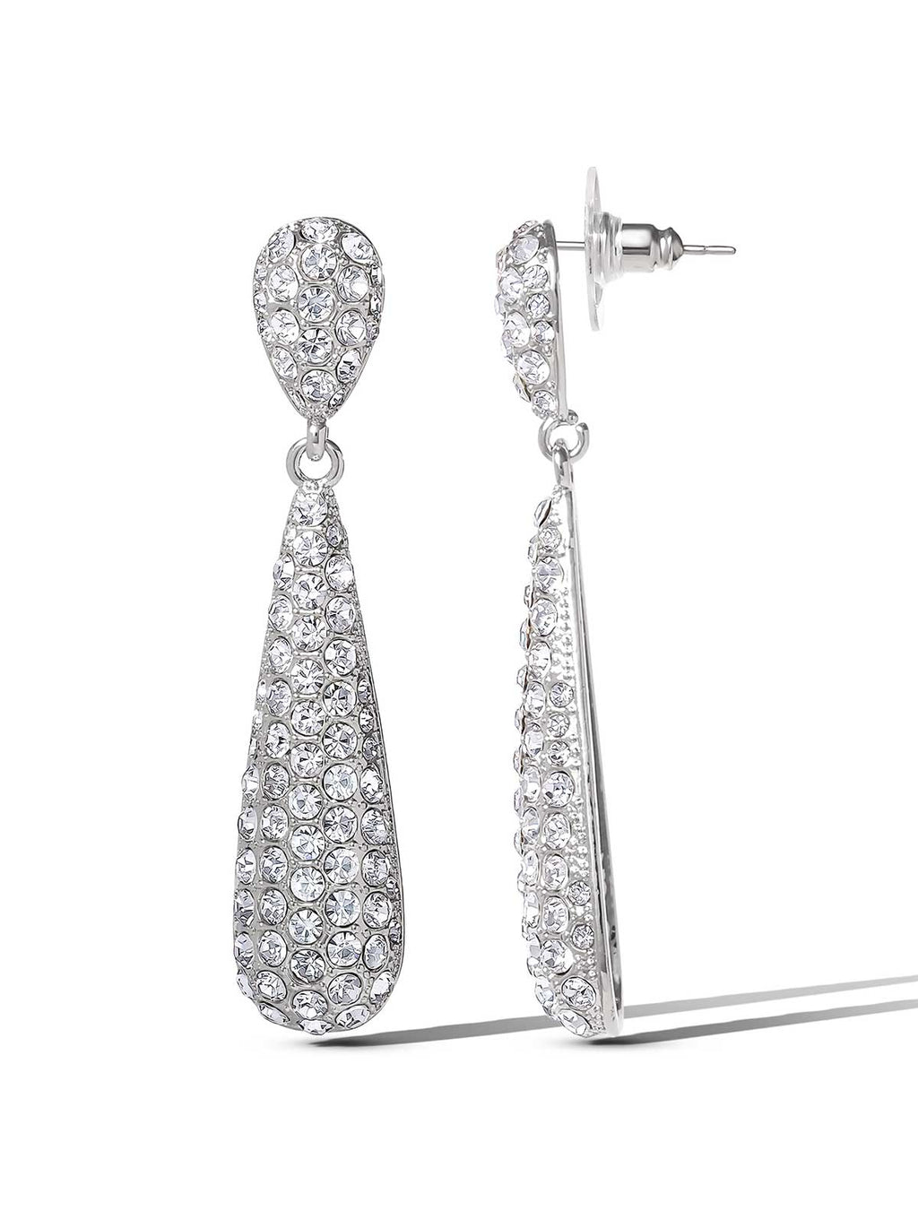 Silver-Tone Pave Teardrop Dangle Earrings