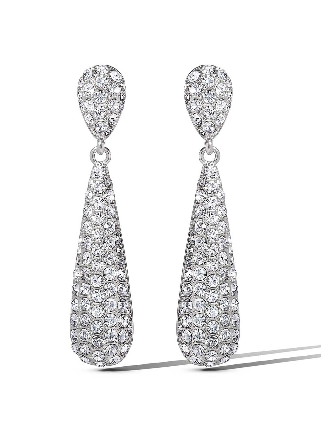 Silver-Tone Pave Teardrop Dangle Earrings