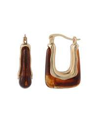 Gold Square Hoop Drop Amber Earrings