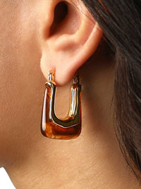 Gold Square Hoop Drop Amber Earrings