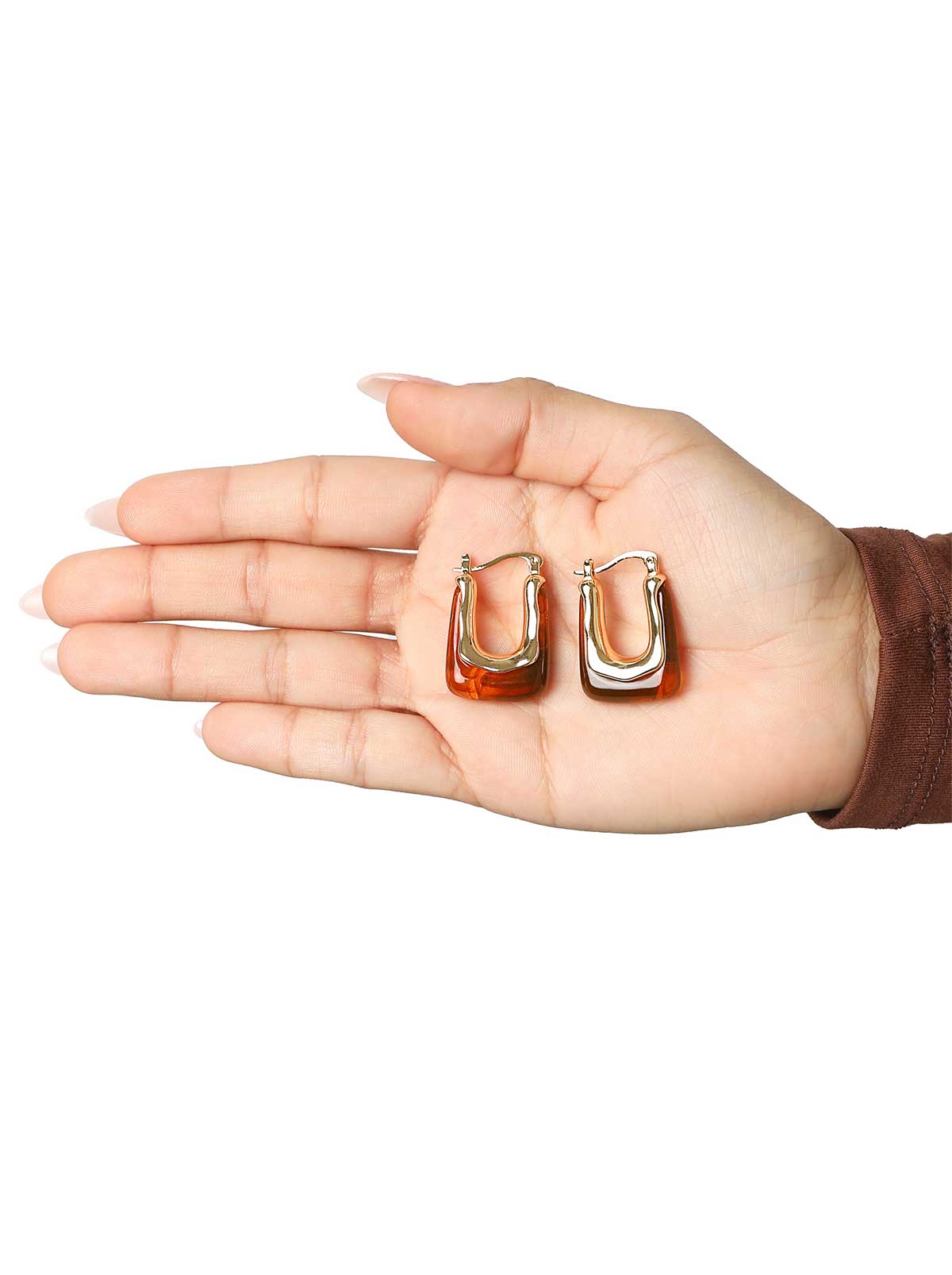 Gold Square Hoop Drop Amber Earrings
