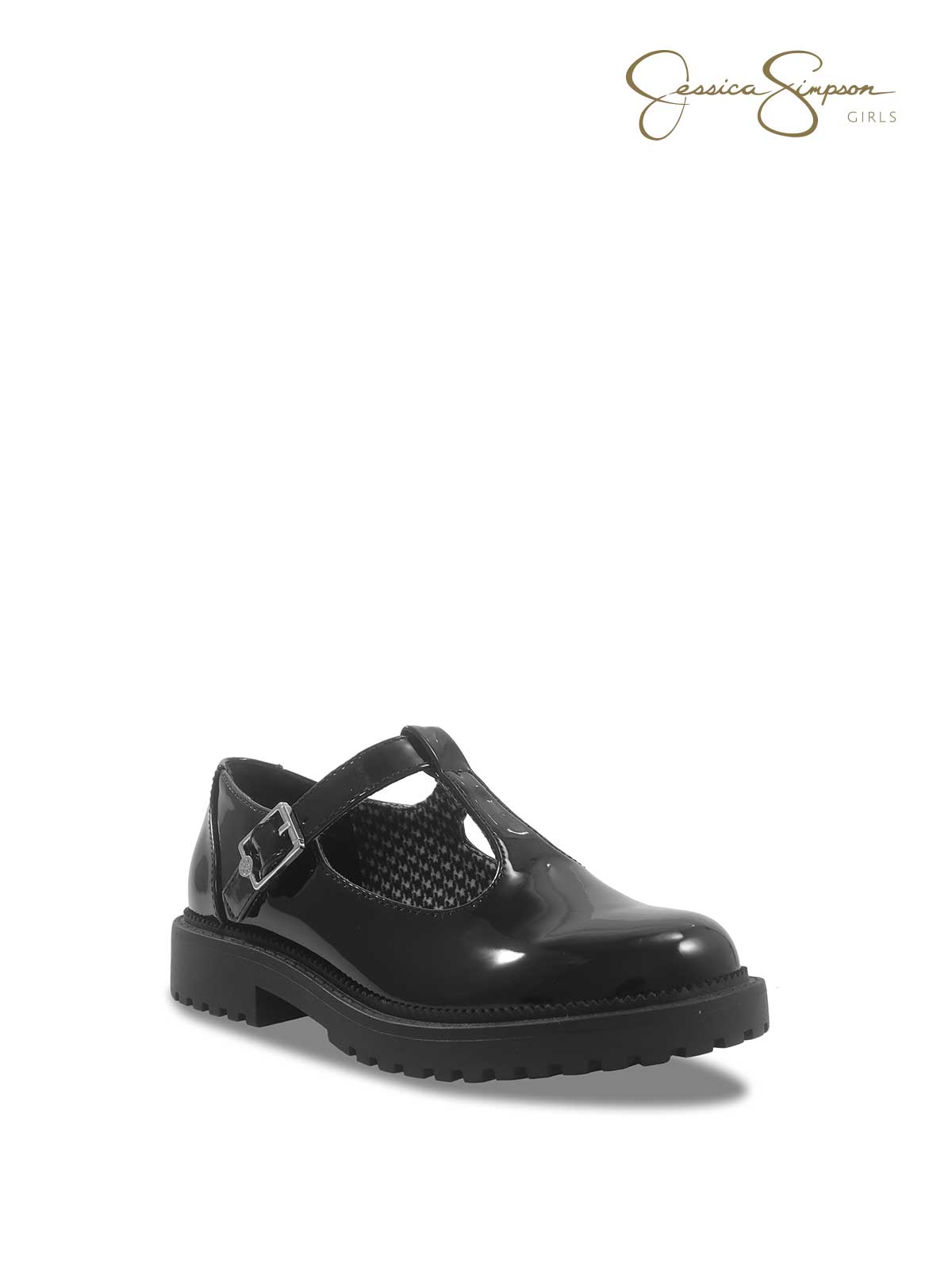 Little Girls' Lugs T-Strap Loafers in Black Patent