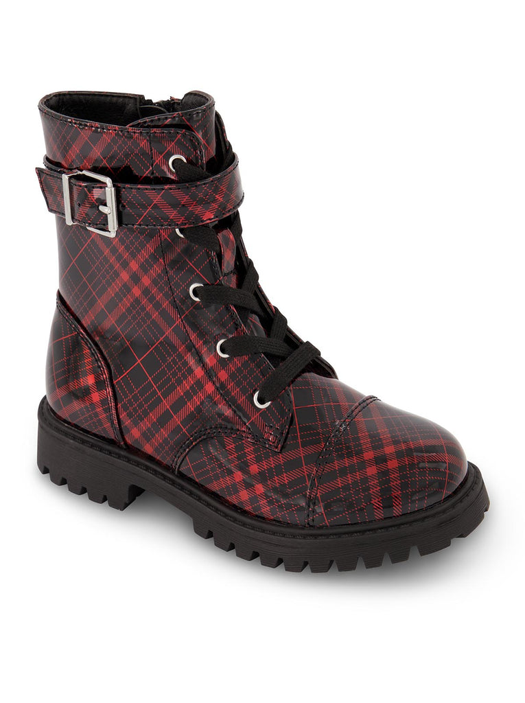 Girls' Daria Moto Boot with Buckle in Black Plaid