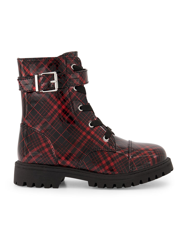 Girls' Daria Moto Boot with Buckle in Black Plaid