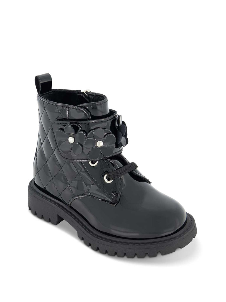 Toddler Daria Flower Moto Boot in Black