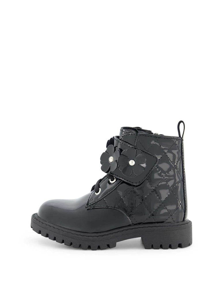 Toddler Daria Flower Moto Boot in Black