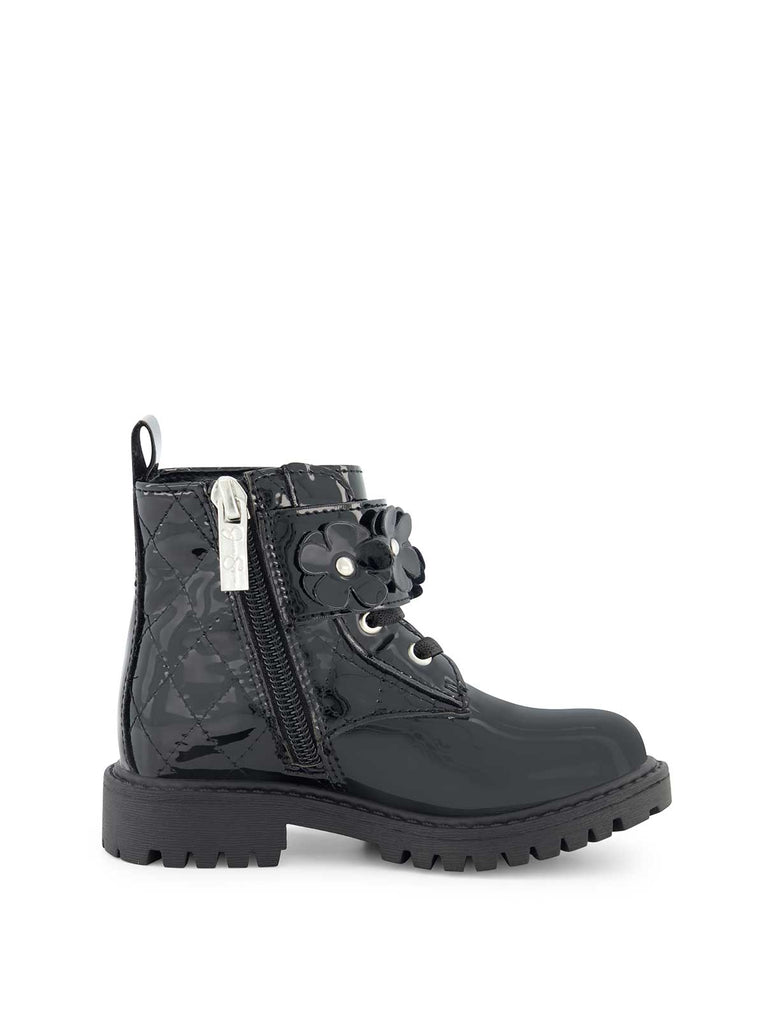 Toddler Daria Flower Moto Boot in Black