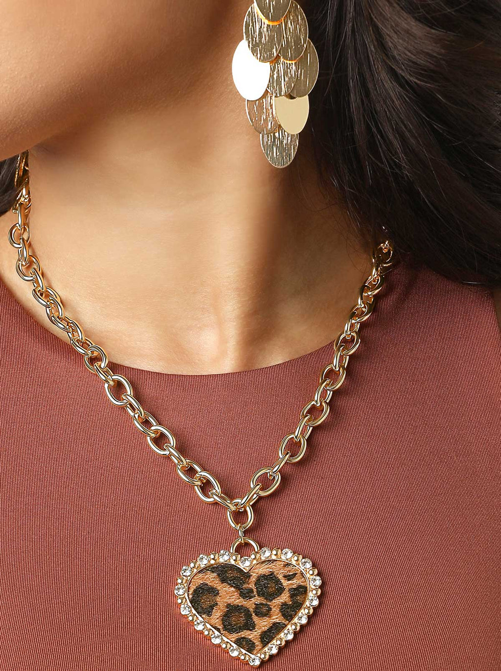 Cheetah Heart Crystal Necklace