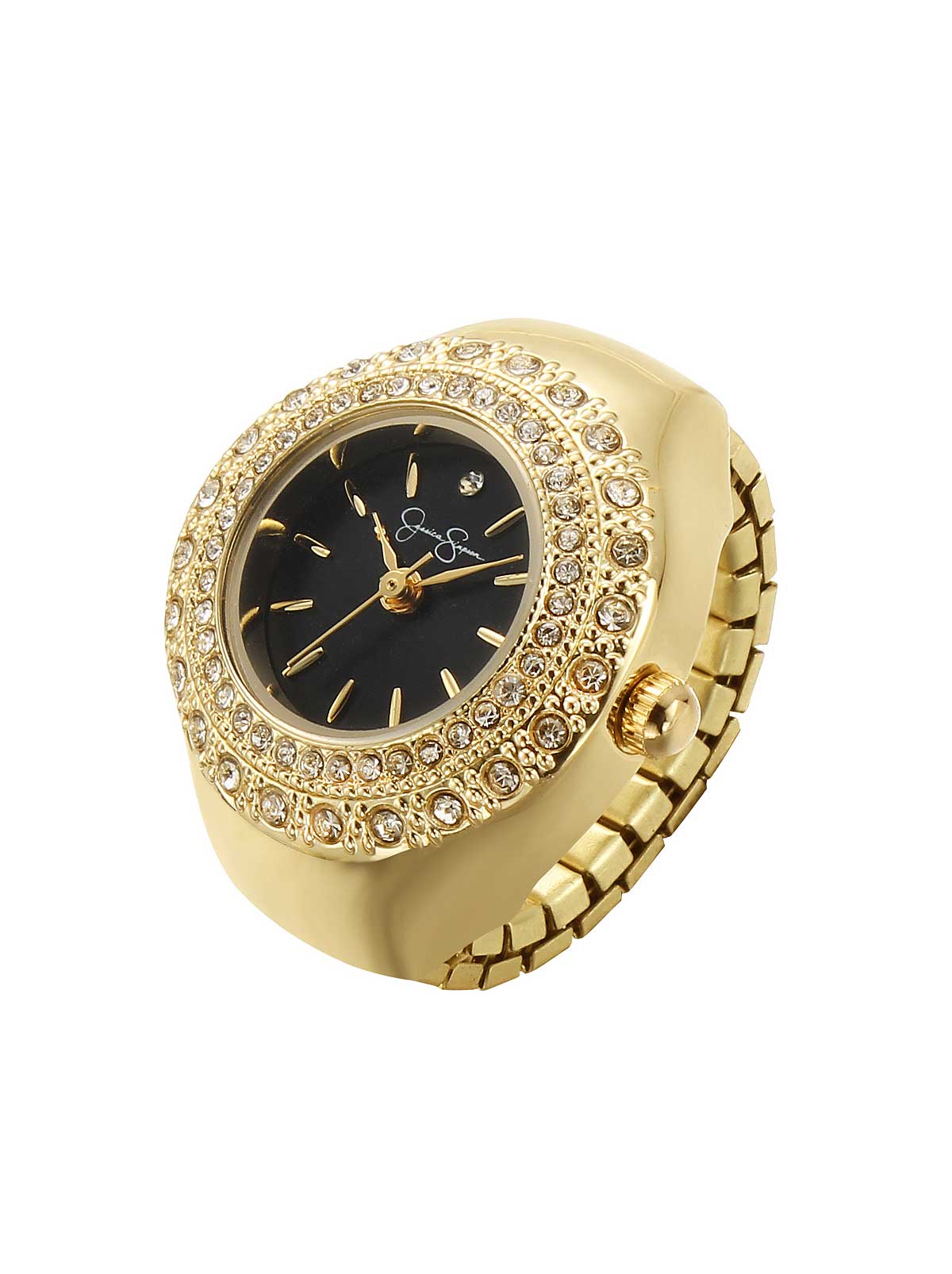 Crystal Ring Watch in Gold