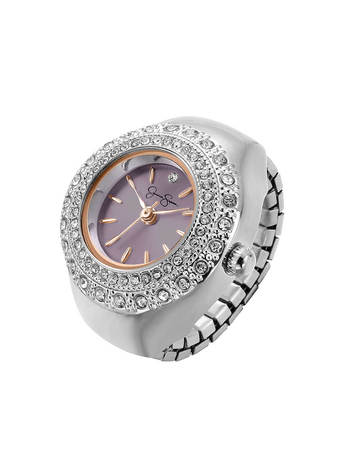 Crystal Ring Watch in Silver & Lavender