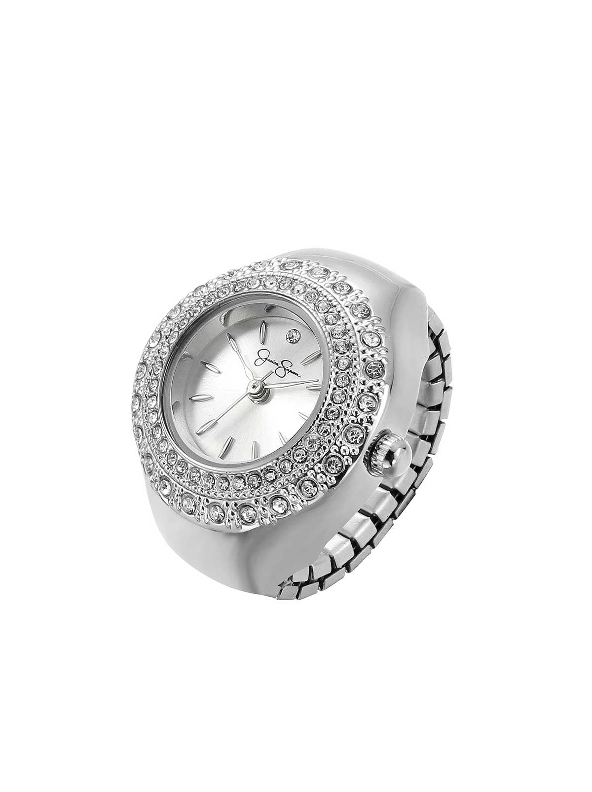 Crystal Ring Watch in Silver