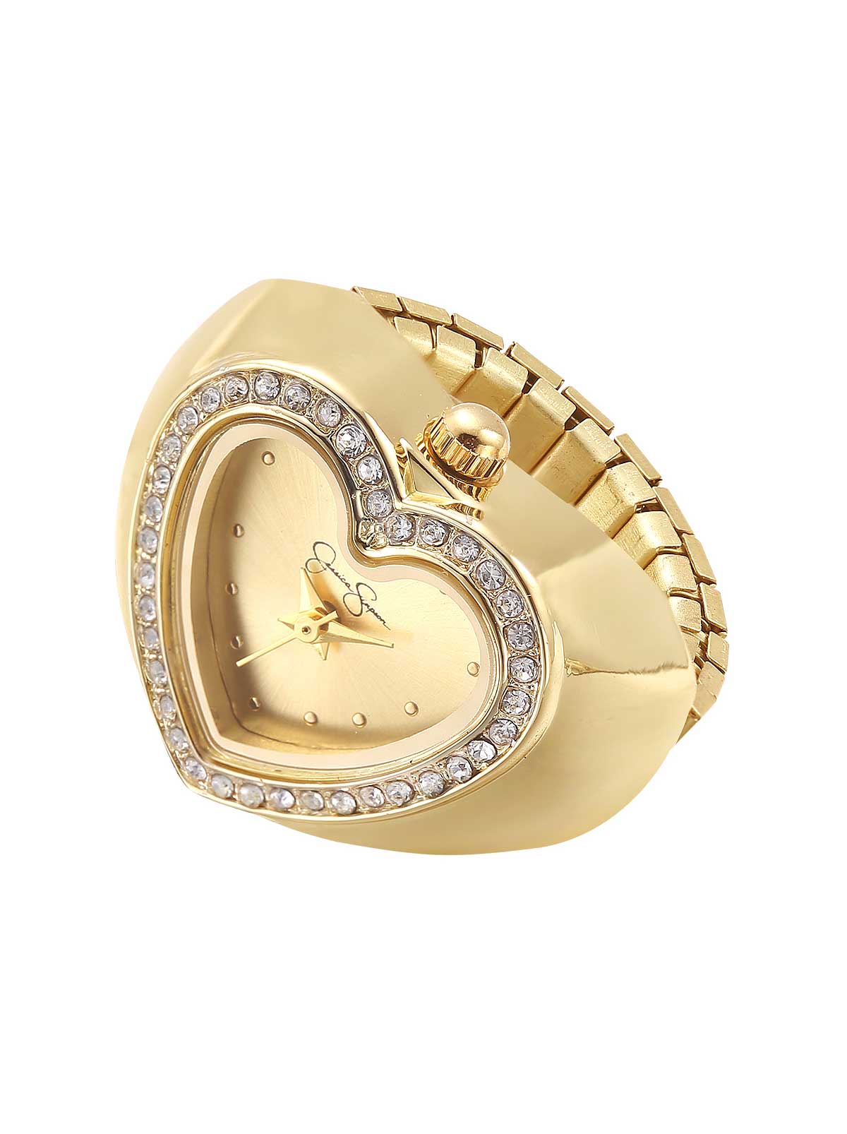 Crystal Heart Ring Watch in Gold