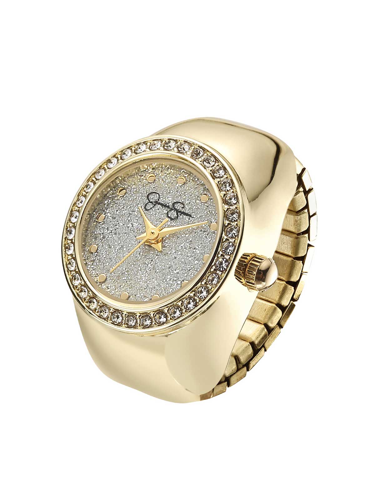 Round Crystal Ring Watch in Gold