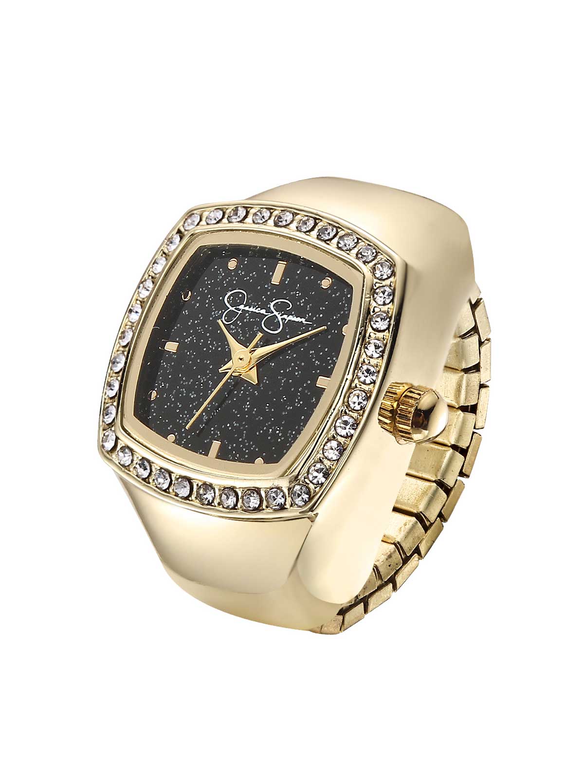 Cushion Crystal Ring Watch in Gold