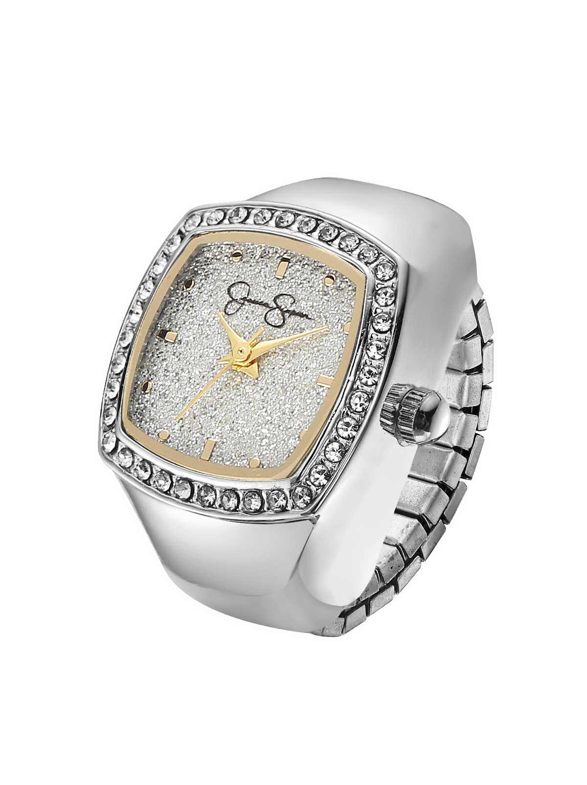 Cushion Crystal Ring Watch in Silver