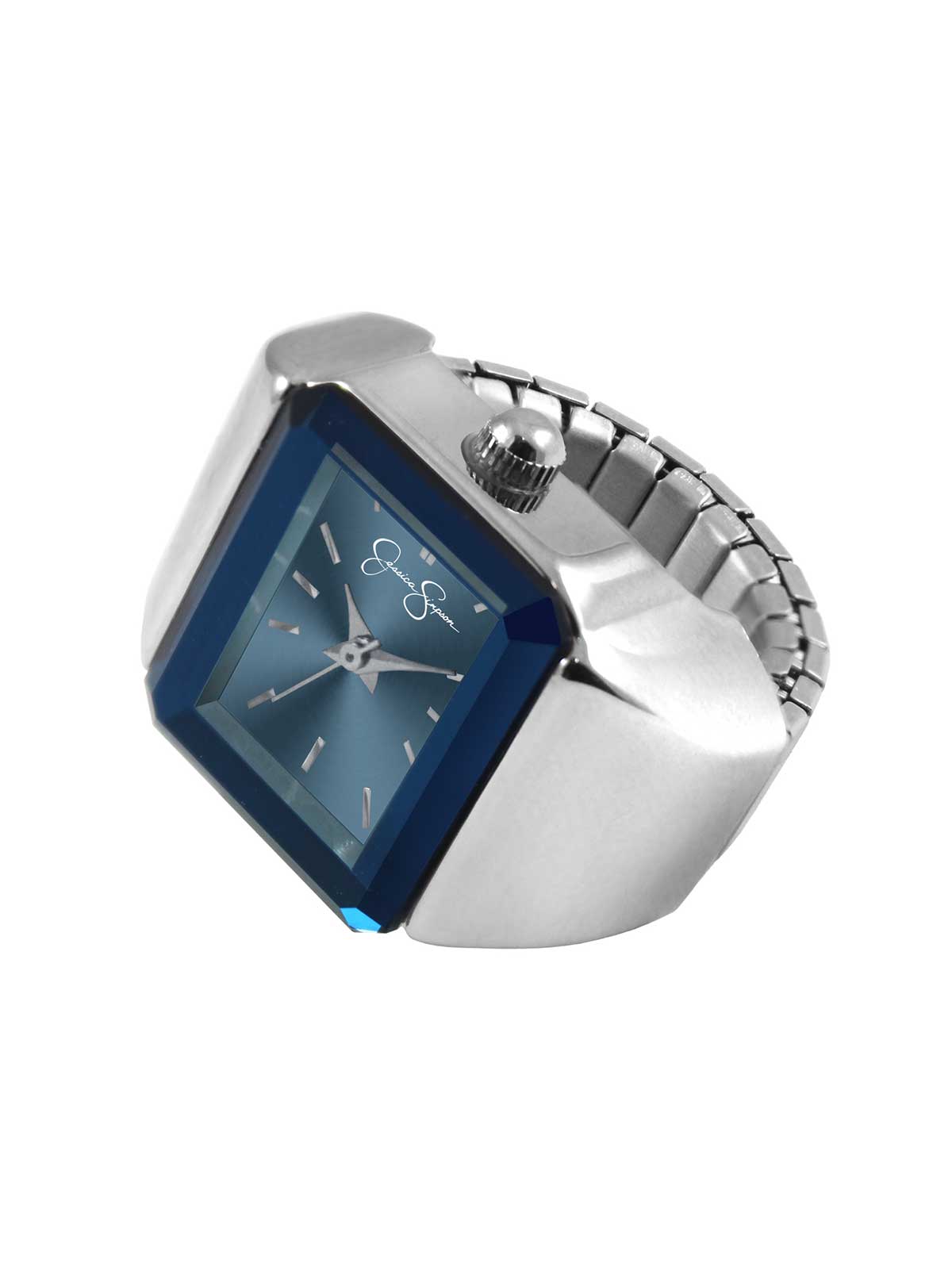 Geometric Ring Watch in Silver & Blue