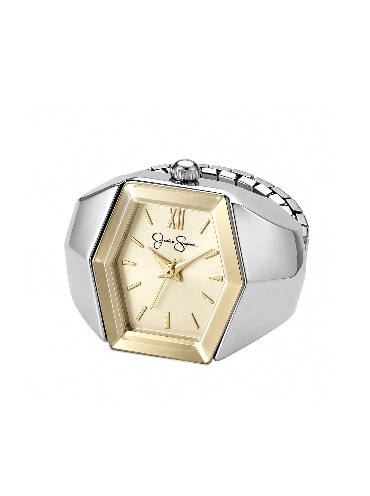Hexagon Ring Watch in Gold & Silver