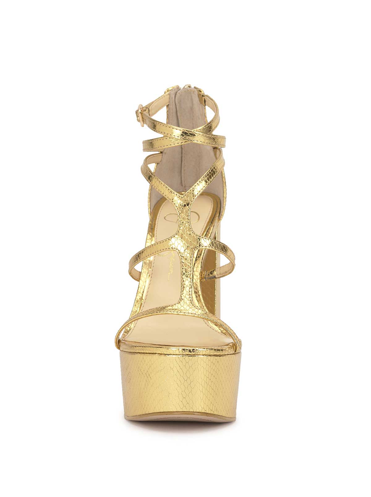 Aamina Platform Sandal in Gold Metallic Snake