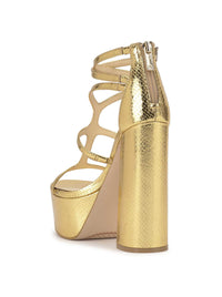 Aamina Platform Sandal in Gold Metallic Snake