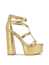 Aamina Platform Sandal in Gold Metallic Snake