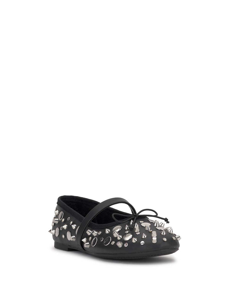 Azalina Mary Jane Flat in Black Studded