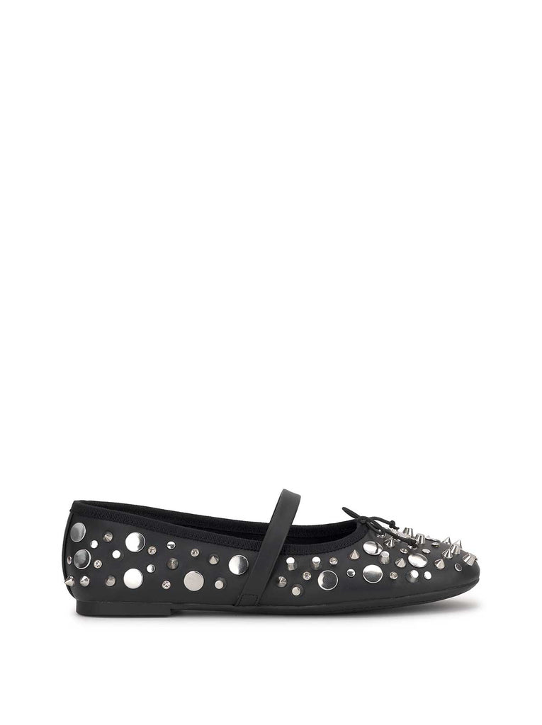 Azalina Mary Jane Flat in Black Studded