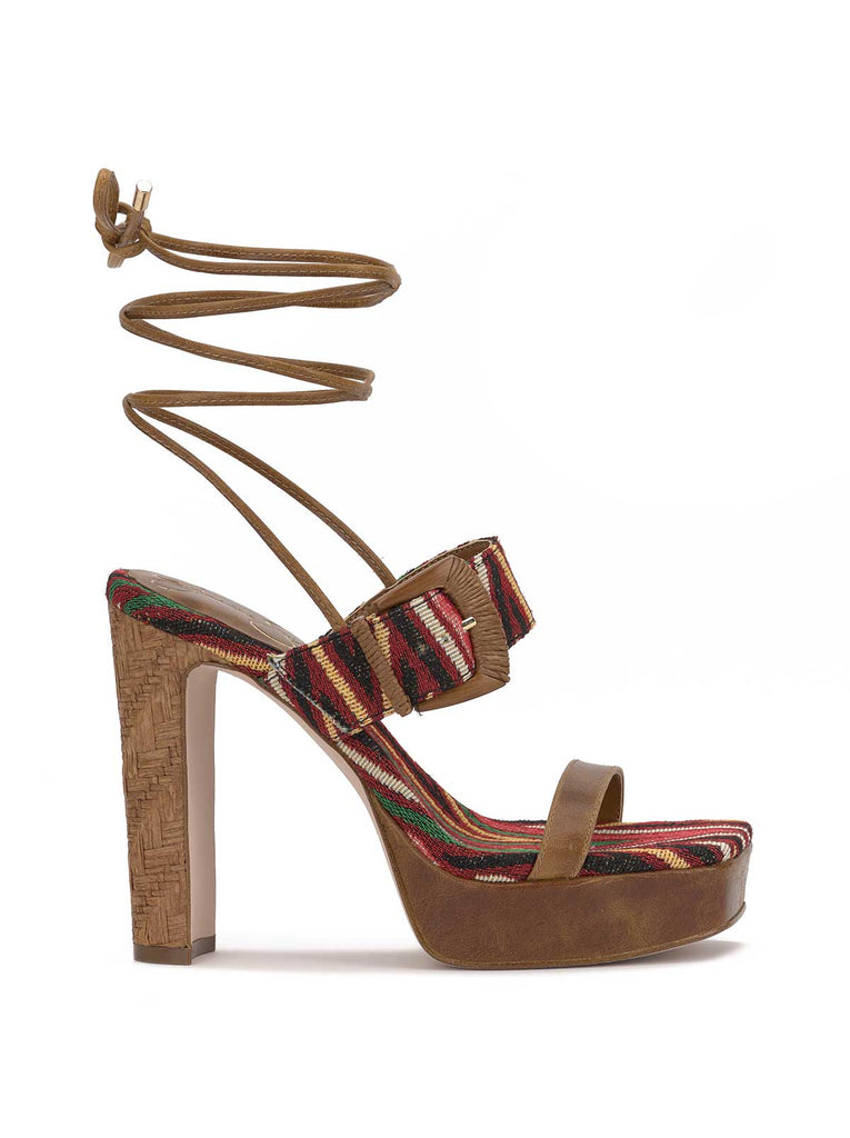 Caelia Ankle Lace Up Platform Sandal in Brown Multi