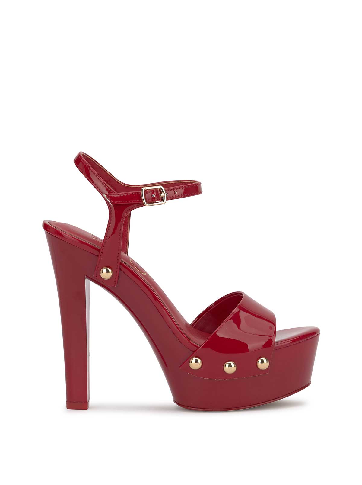 Red leather shops platform sandals