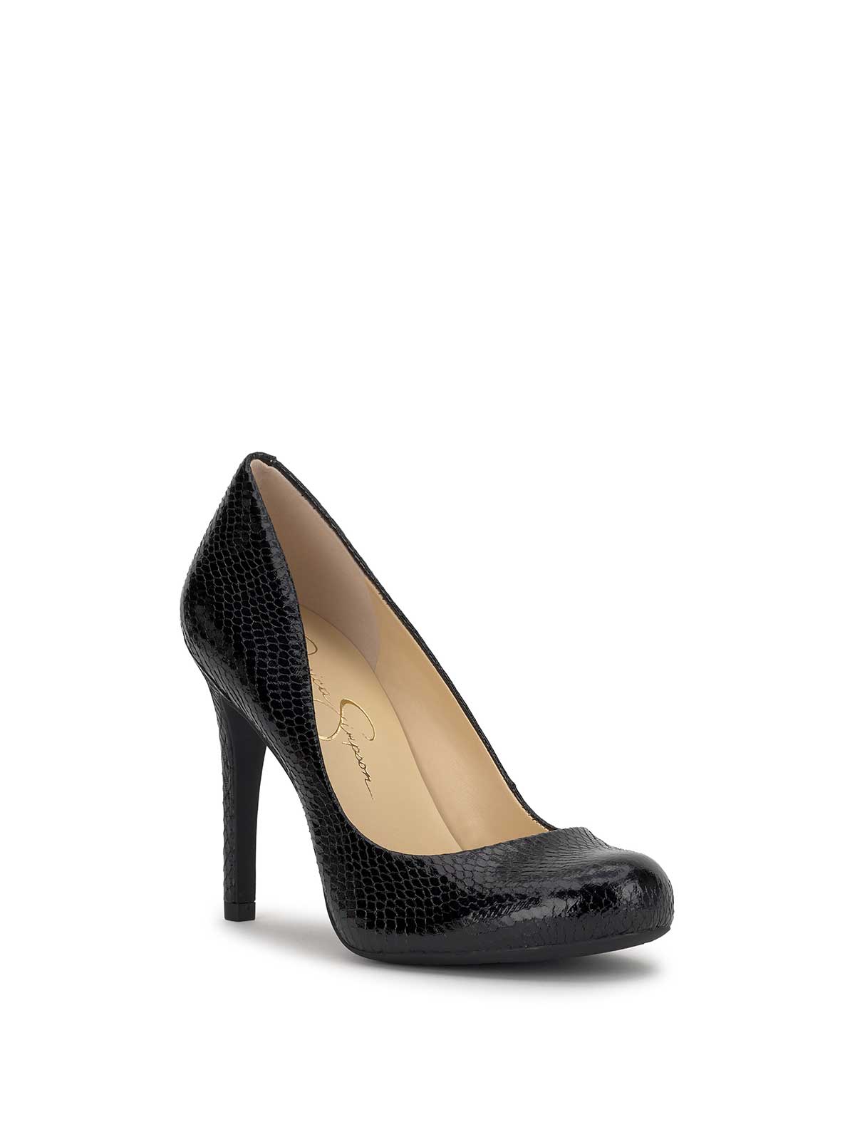 Calie Pump in Metallic Black Snake