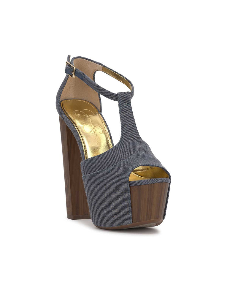 Dany T-Strap Platform Sandal in Denim