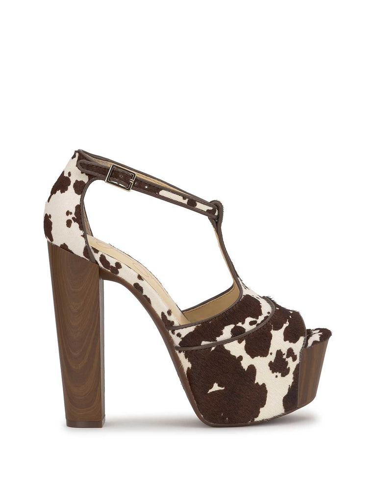 Dany T-Strap Platform Sandal in Cow Print