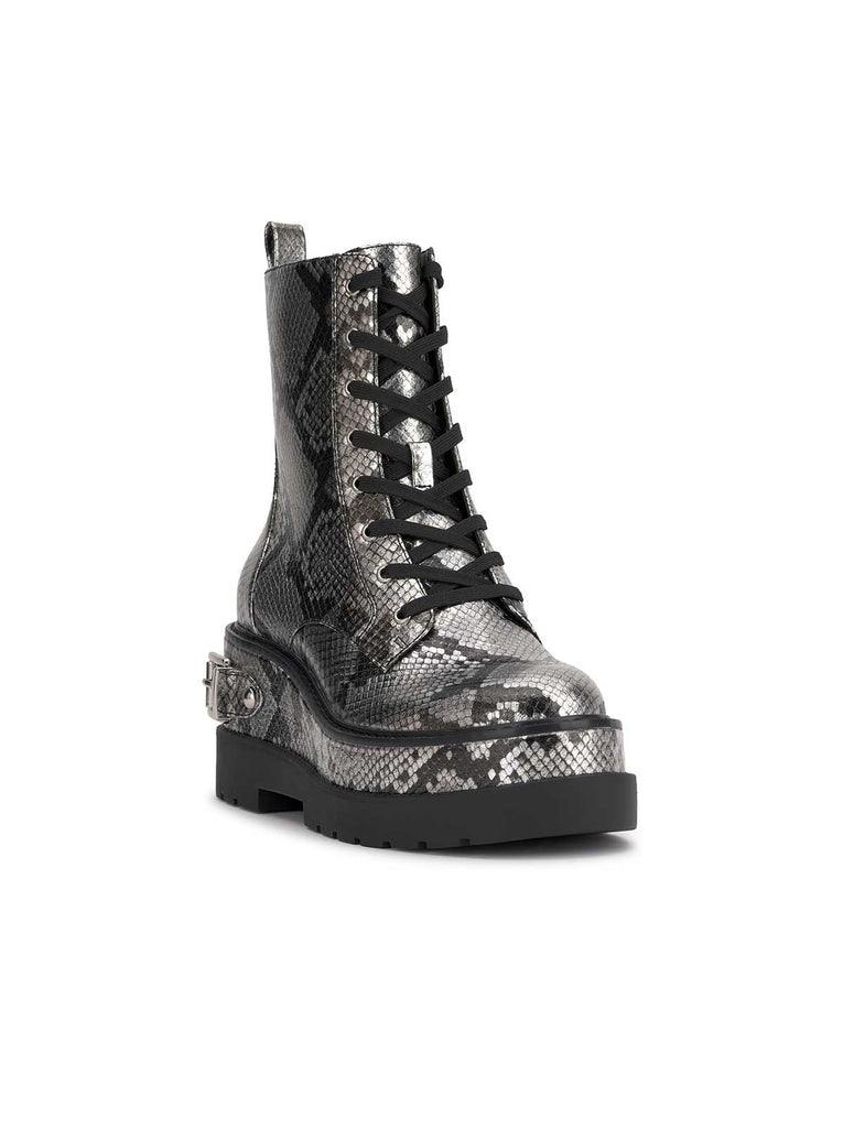 Imelda Combat Boot in Chrome Snake