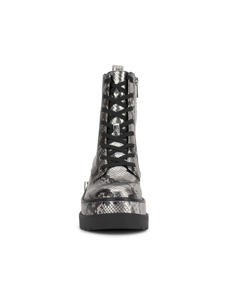 Imelda Combat Boot in Chrome Snake