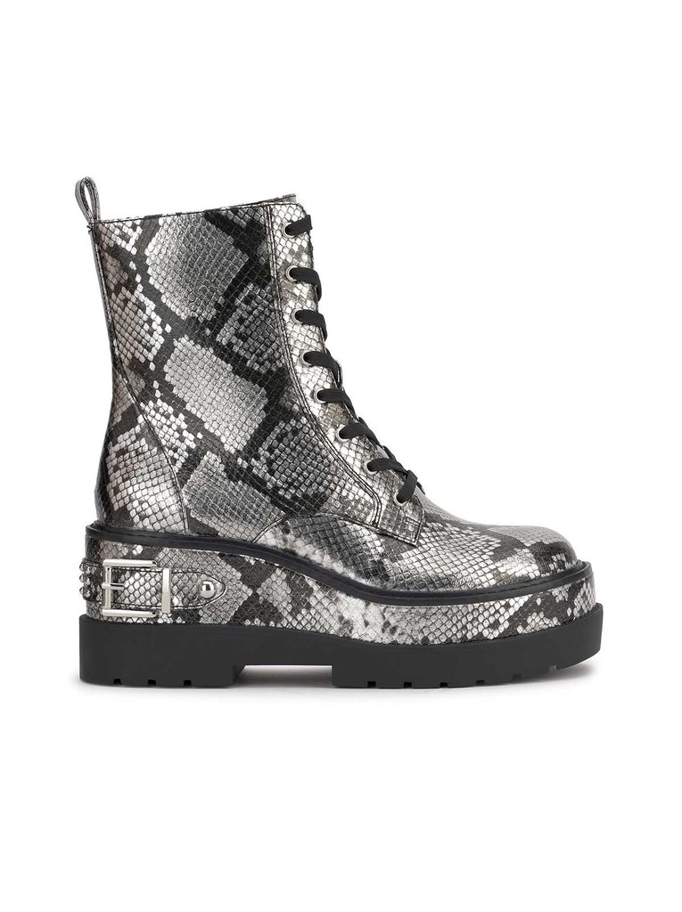 Imelda Combat Boot in Chrome Snake