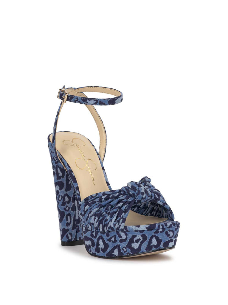 Immie Platform Sandal in Blue Leopard