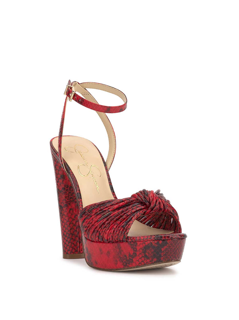 Immie Platform Sandal in Red Snake