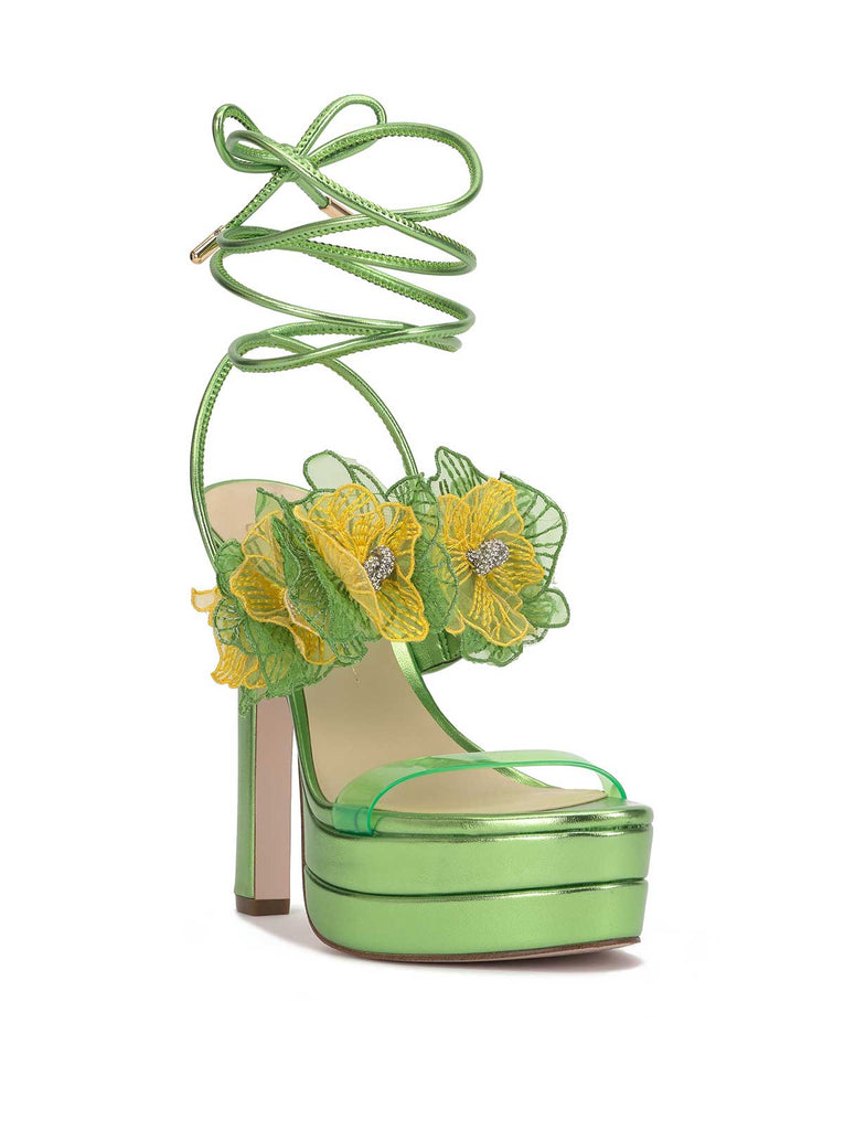 Iyla Flower Double Platform Sandal in Green
